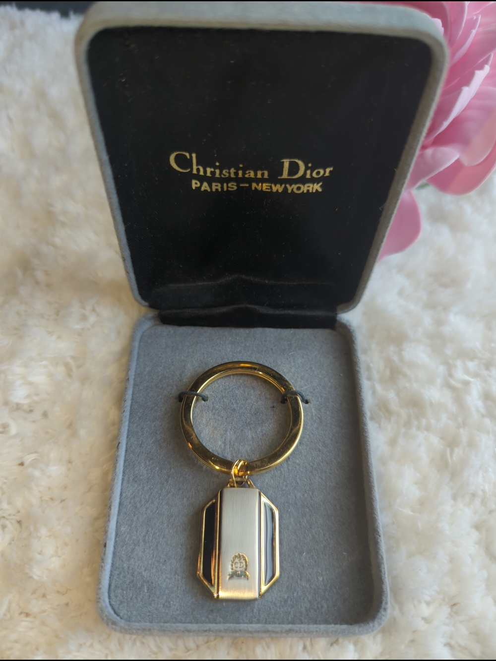 Christian Dior Vintage Gold Tone CD Keychain Or Bag Charmwith Emblem And Enamel